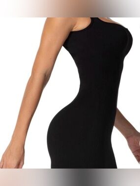 Black Ribbed Square-Neck Mini Dress